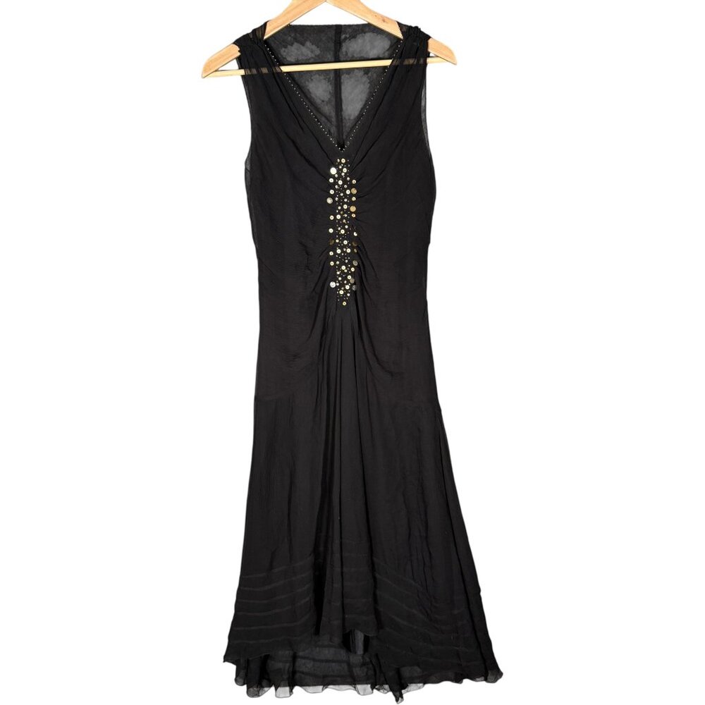 Vintage Nine West 100% Silk Black Midi Dress Witchy Whimsigoth 8
